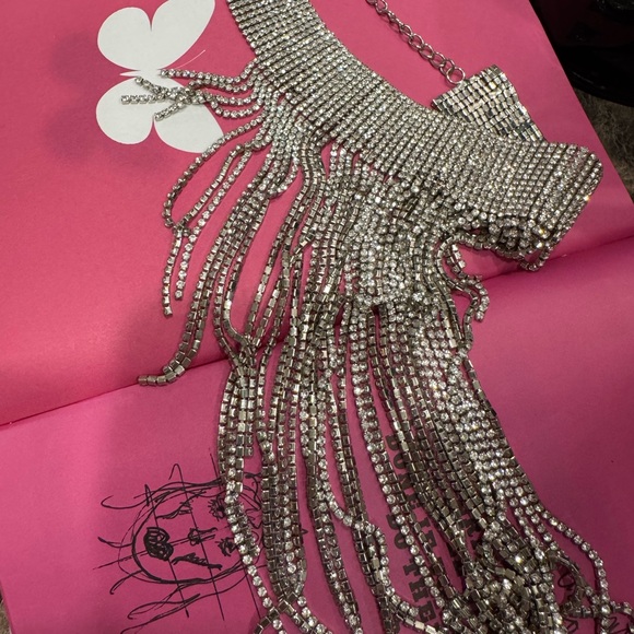 Silver Rhinestone Fringe Necklace - Picture 1 of 2